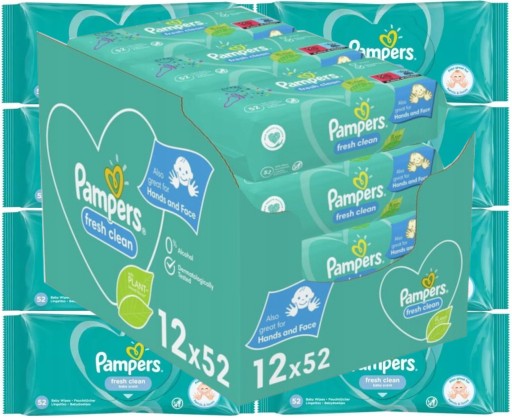 pampers fresh clean chusteczki nawilżające 12x52 szt