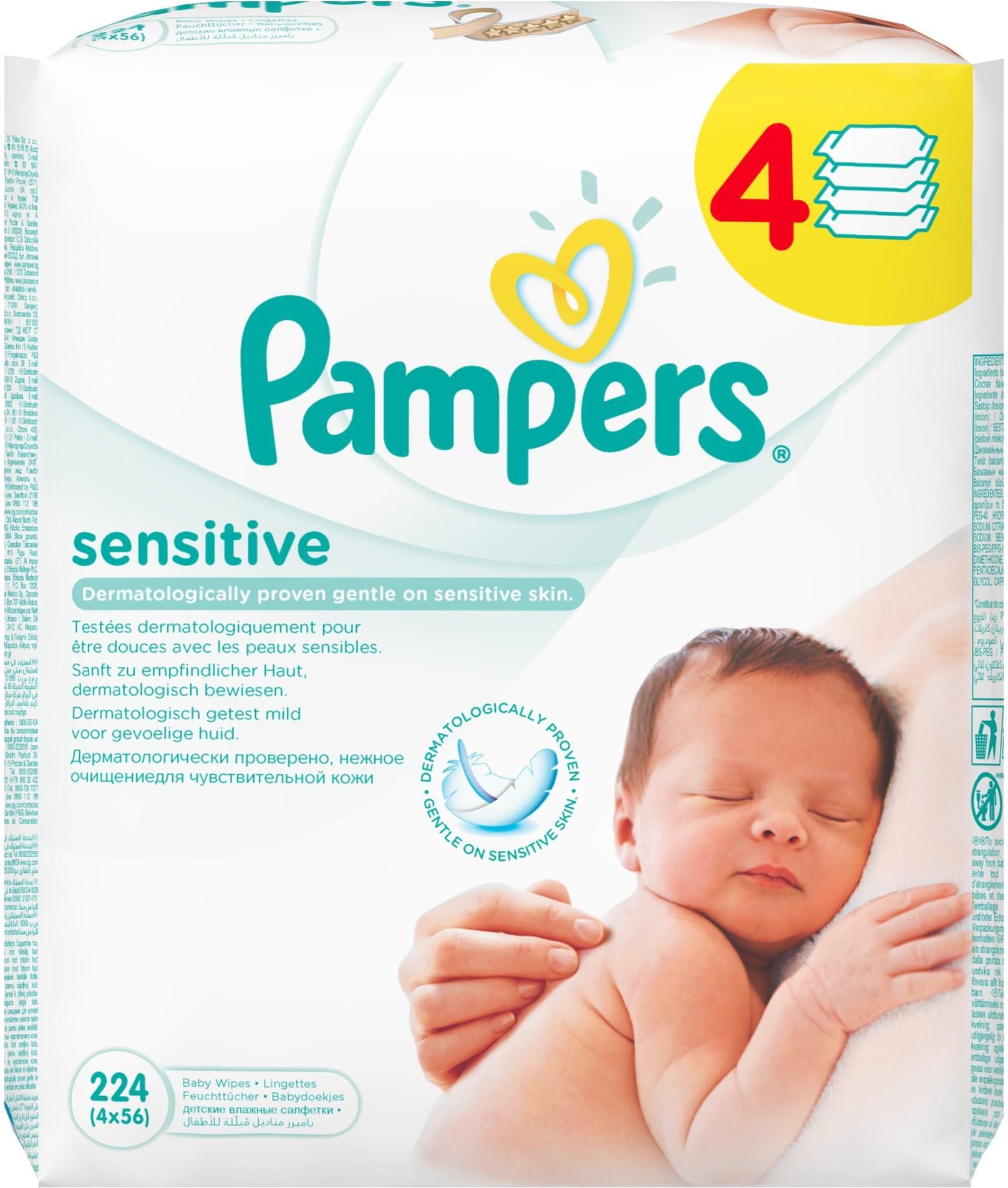 pampers sensitive chusteczki dla niemowląt 4x56 szt