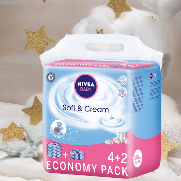 nivea baby chusteczki nawilżane soft & crem 6x63