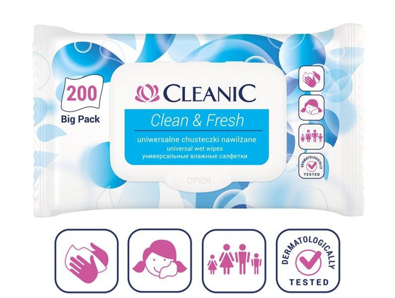 cleanic clean & fresh uniwersalne chusteczki nawilżane