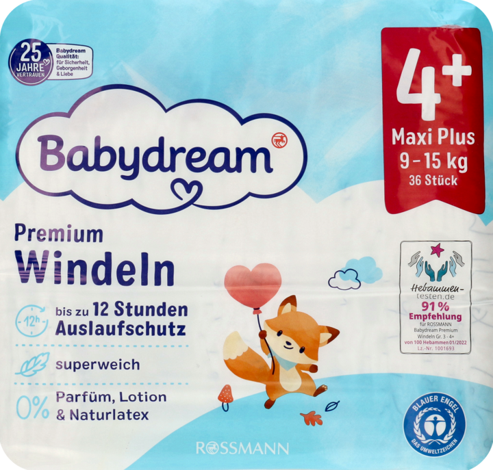 pieluszki jednorazowe babydream 4+