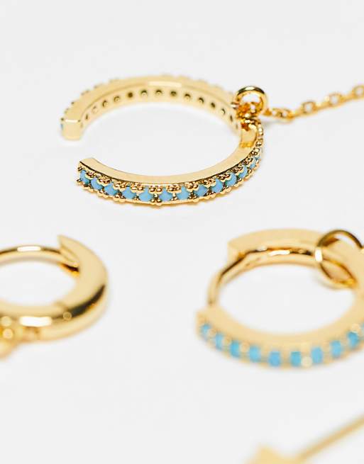 orelia gold plated turquoise stone huggie hoops