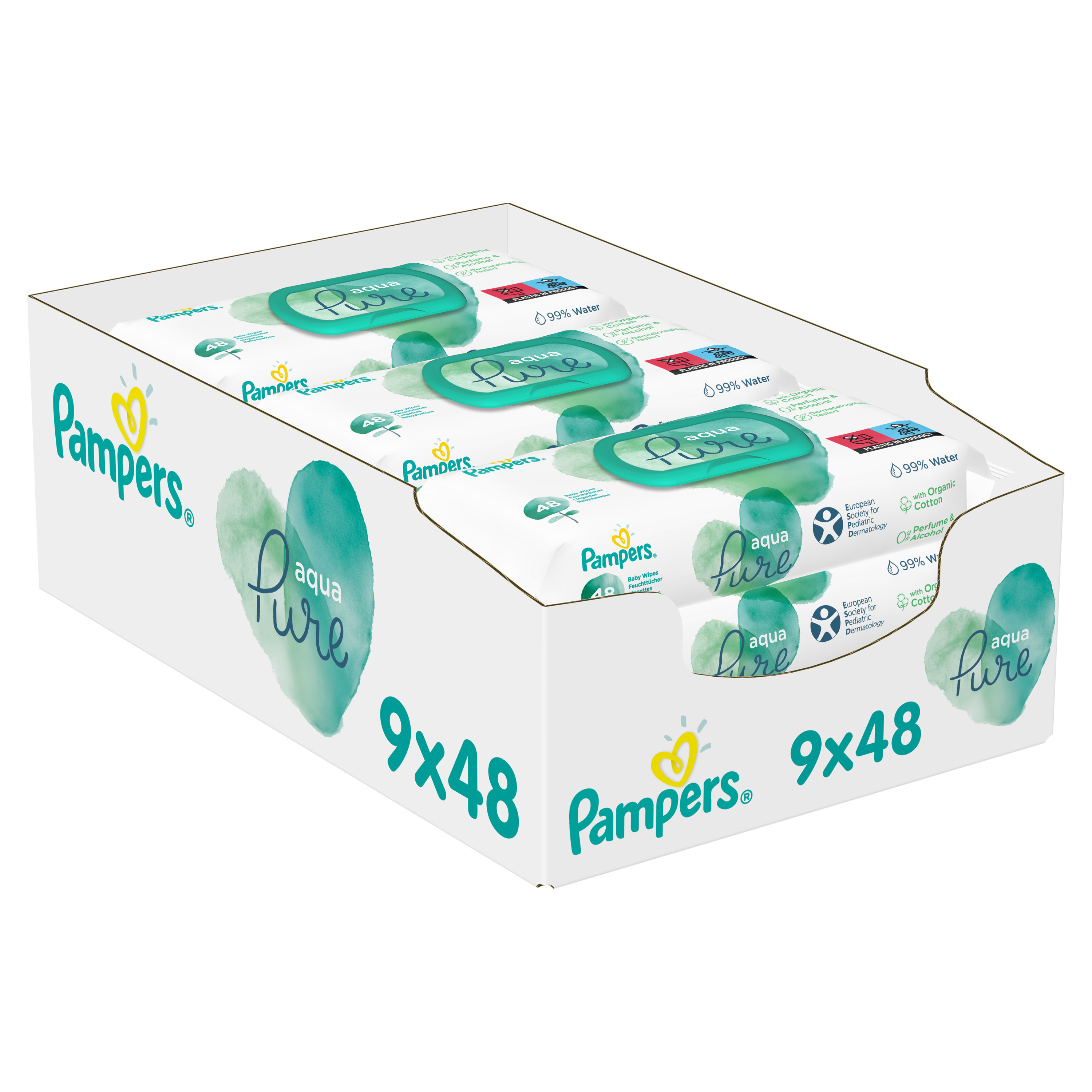 pampers aqua pure chusteczki nawilżające 9x48 szt