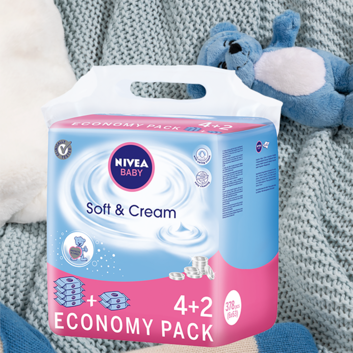 nivea baby chusteczki nawilżane soft & crem 6x63