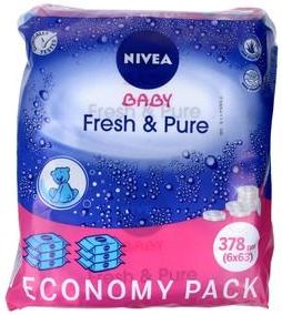 nivea 6x63szt baby fresh&pure chusteczki nawilżane dla dzieci i niemowląt