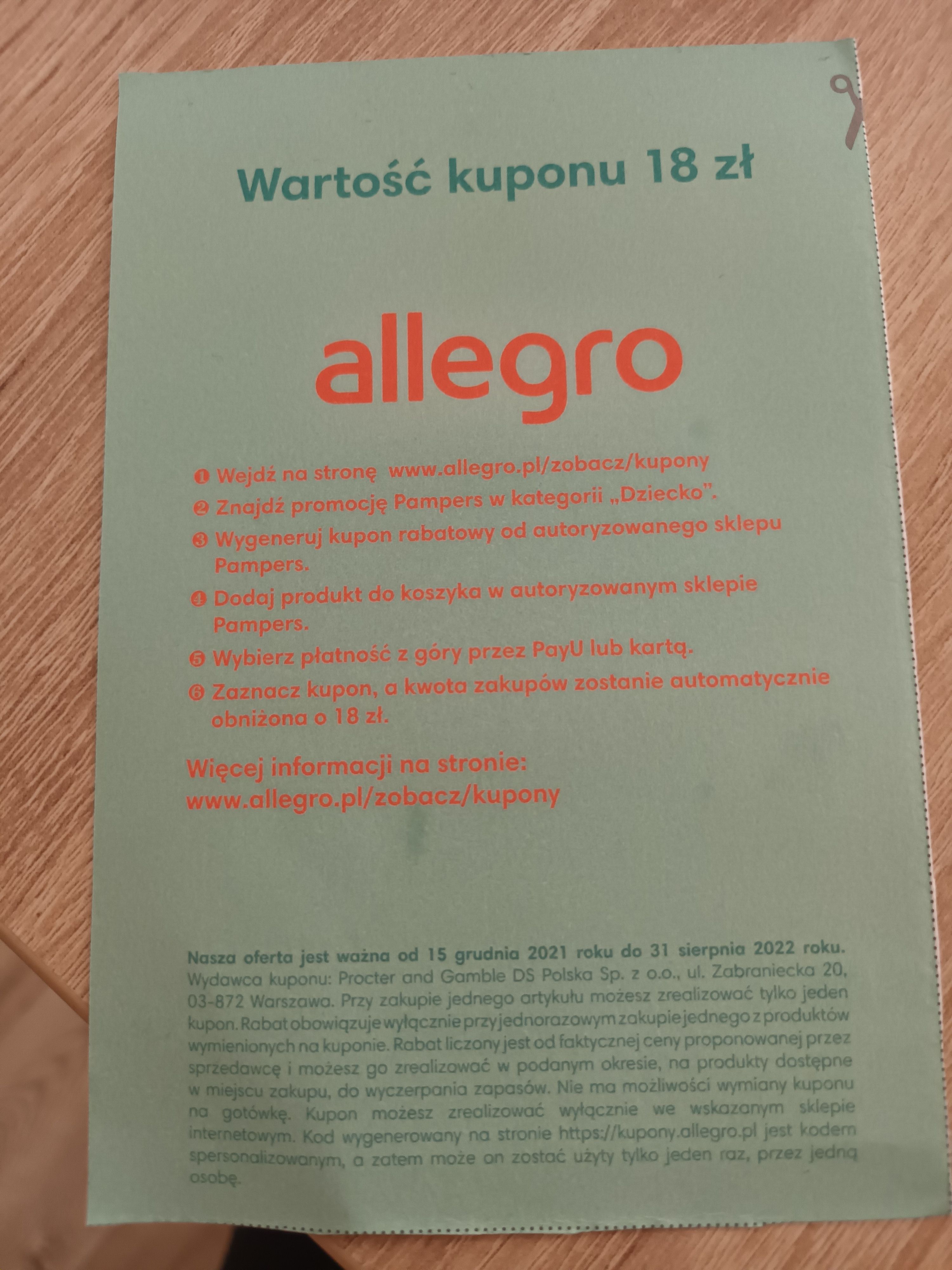 pamper allegro kupon