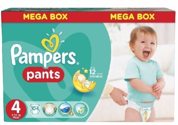 pieluchomajtki pampers mega box 4 maxi 104 szt