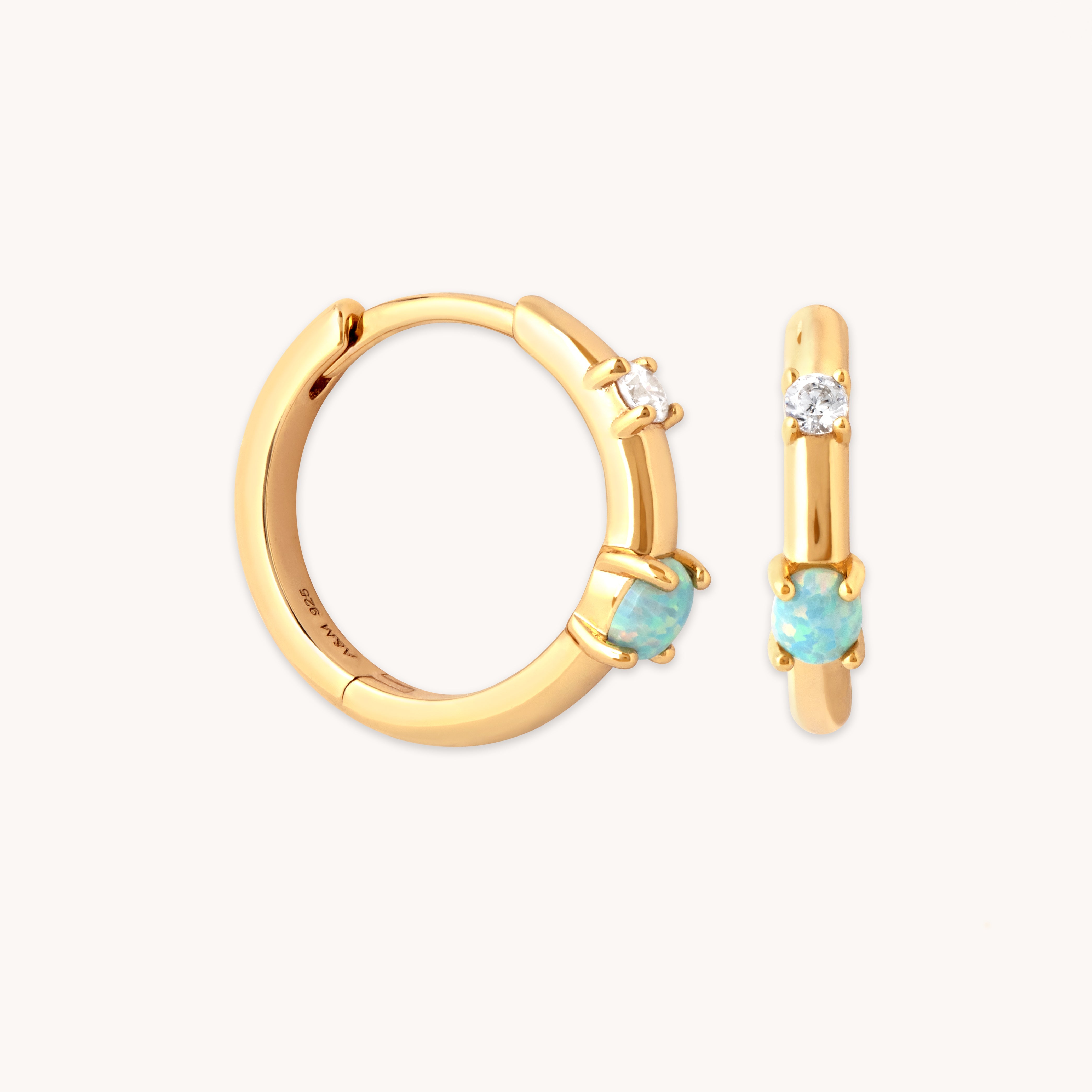 astrid & miyu 18k plated opal stone huggie hoop carings