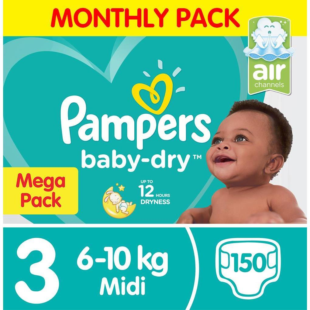 pampers baby dry size 3 midi monthly pack