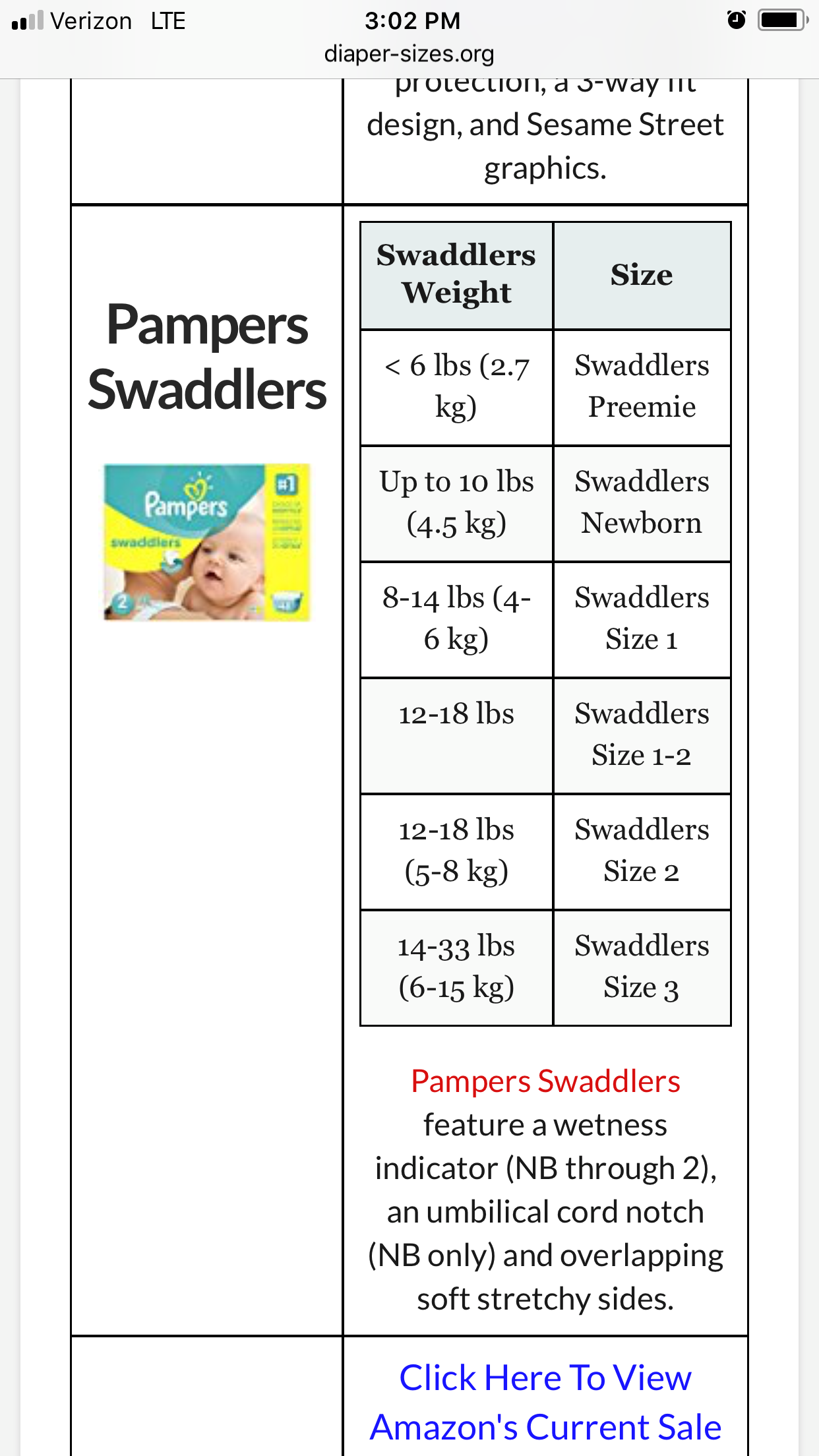 pampers size chart kg