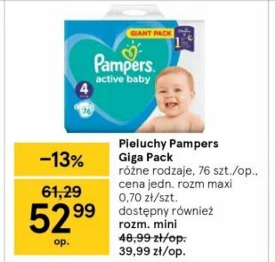 pampersy pampers w tesco cena