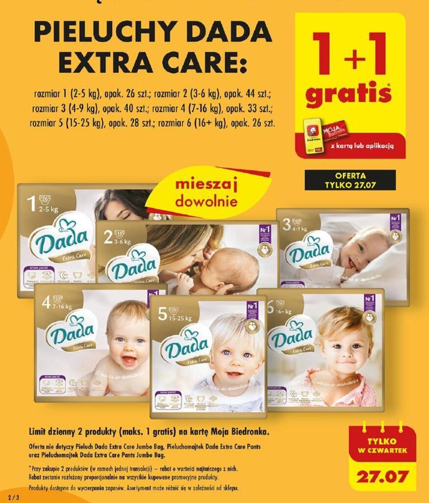 pieluchy dada extra care biedronka promocja